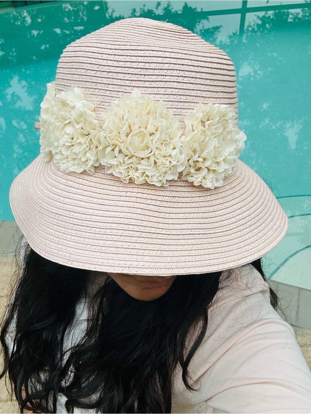 Women's Floral Trim Sun Hat - Cream on Blush Pink